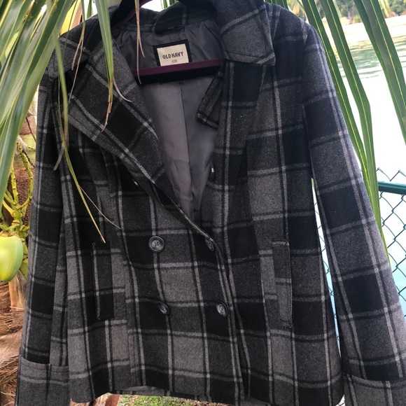 Old Navy double-breasted jacket plaid black/gray’s - Picture 2 of 10